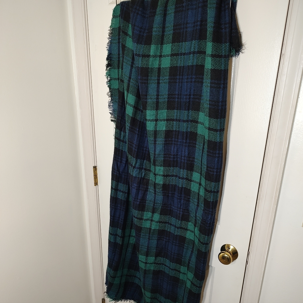 Plaid Green and Navy Scarf Wrap